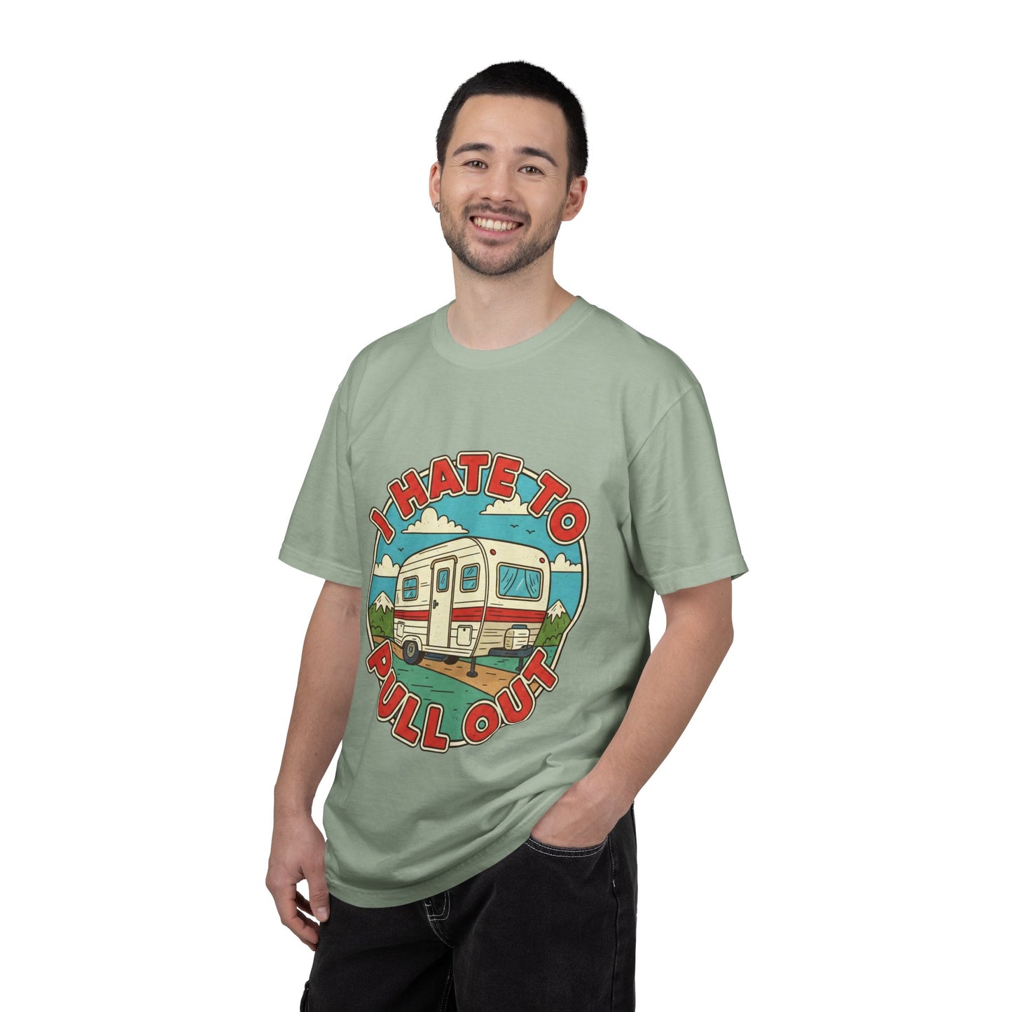 T-Shirt — Vintage Camper "I Hate to Pull Out" RV Camping Tee